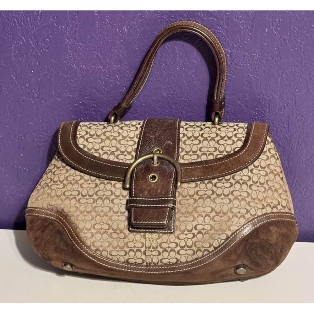 Vintage Coach Soho 7078 Beige Brown Suede Bag Signature Hobo Clean Excellent